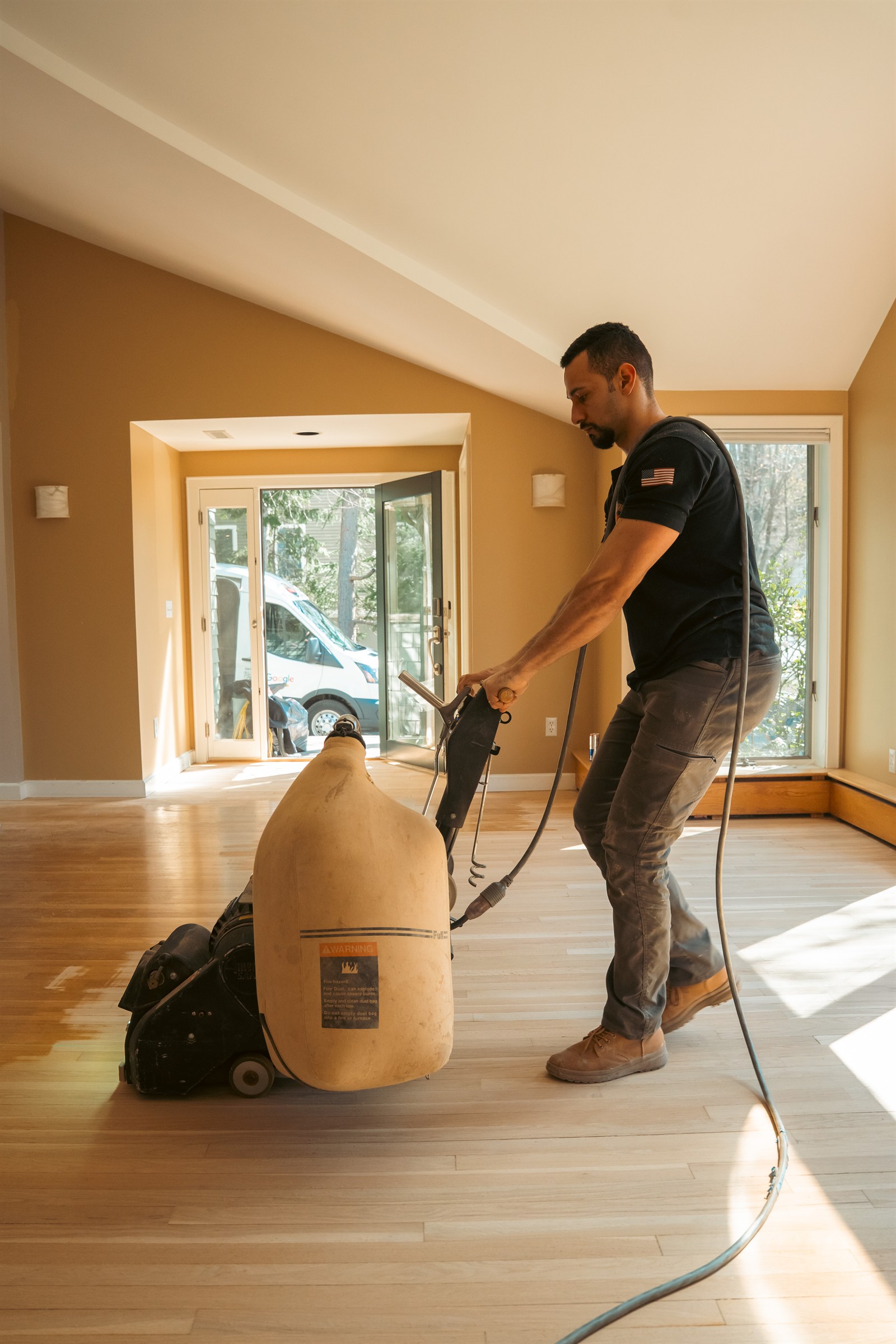 Sanding a hardwood floor